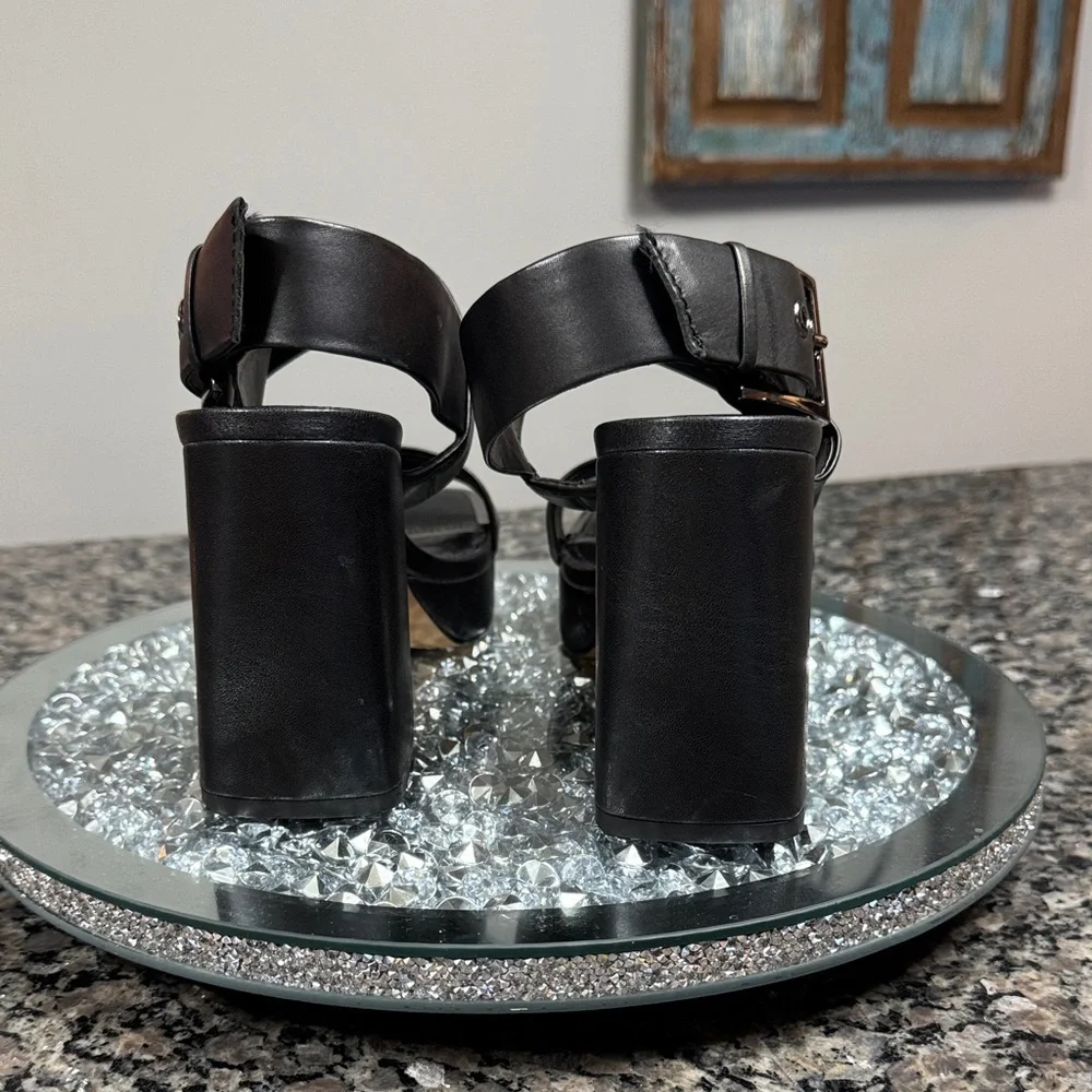 DKNY Black Platform chunky high Heels with gunmetal NEW 9.5